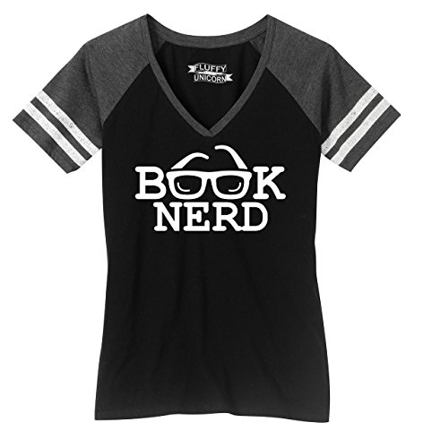 Ladies Game V-Neck Tee Book Nerd Funny Tee Geek Gift Black/Heathered Charcoal M