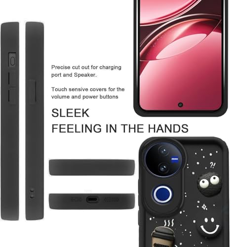 Image of GoldKart Back Case Cover Compatible for Vivo V50 5G | Cute Fun Cartoon 3D Ball Coffee Silicone Case | Full Body Protection Back Cover for Vivo V50 5G - Black