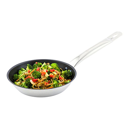 Met Lux 8 Inch Round Frying Pan 1 Non-Stick Frying Pan - Induction Ready Riveted Handle Stainless Steel Fry Pan Dishwasher-Safe Cookware For Homes or Restaurants - Restaurantware