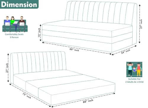 Image of Deco Studio 3-Seater Convertible Floor Sofa Bed Modern Velvet Fabric Folding Couch for Living Room, Guest Room & Small Spaces-Green