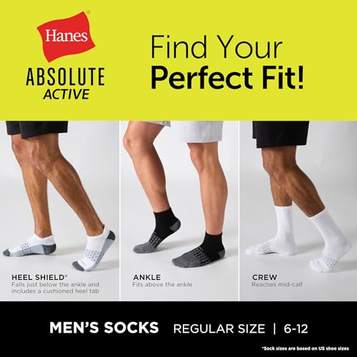 Hanes Men's Absolute Active Cushioned Heel Shield, Moisture Wicking Socks, Seamless Toe, 4-Pack3