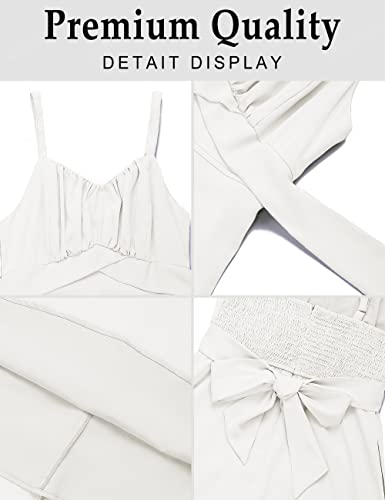 Merokeety Womens 2023 Summer Sleeveless Spaghetti Strap Sweetheart Neck Backless Ruched Tie Back Dress,Ivory,M #TOP5
