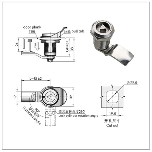 Serrure triangulaire acier inoxydable 304 serrure languette rotative boîtier
