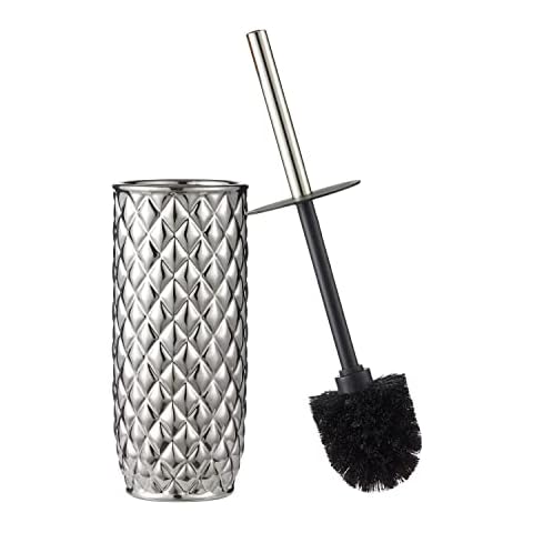 Motifeur Bathroom Accessories Ceramic Toilet Brush Set - Toilet Bowl Brush and Holder (Pineapple Pattern, Silver Grey) Cover