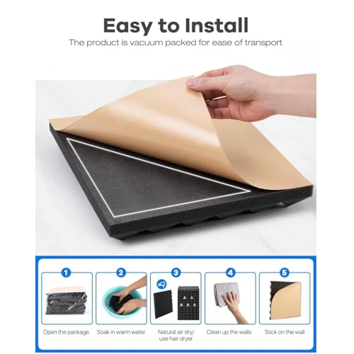 Image of URBAN-X Pyramid Acoustic Foam Panels 12 inch X 12 inch X 2 inch, 38 Kg /m High Density Soundproofing Studio Foam & Echo Reduction, Sound Absorption, (Charcoal Black With Self Adhesive, Set of 12)
