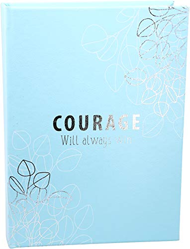 Pavilion  Courage will always win  Blue 8.5 Inch Hard Covered 194 Page Notebook Paper Journal Pad With Built-In Ribbon Book Mark
