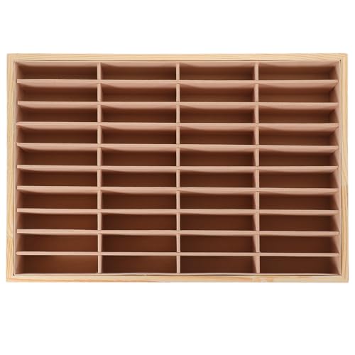 Homoyoyo Bandeja de Exhibición de Joyas de Madera 40 Compartimentos, Organizador Multifuncional de Tocador Superficie de Terciopelo Beige, Soporte para Pulseras, Anillos y Teléfonos,