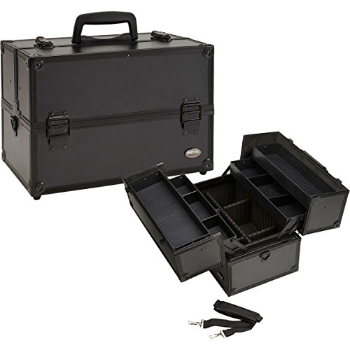 Seya Beauty Cosmetic Train Case with Adjustable Dividers (Flat All Black)