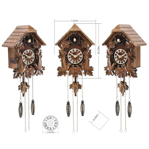 Hand Carved Black Forest Cuckoo Clock - Silent Night Mode & Music, Battery-Powered Wall Clock for Home Office Decor,Gifts for Family - Image 4