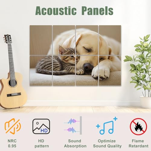 8 Paquetes de Paneles Acústicos Artísticos Autoadhesivos Amarillo Diseño Labrador, Gato Atigrado, Sofá, Paneles Decorativos para Pared, Absorbentes de Sonido 48"x32" para Oficina, Casa, Estudio miniatura 4