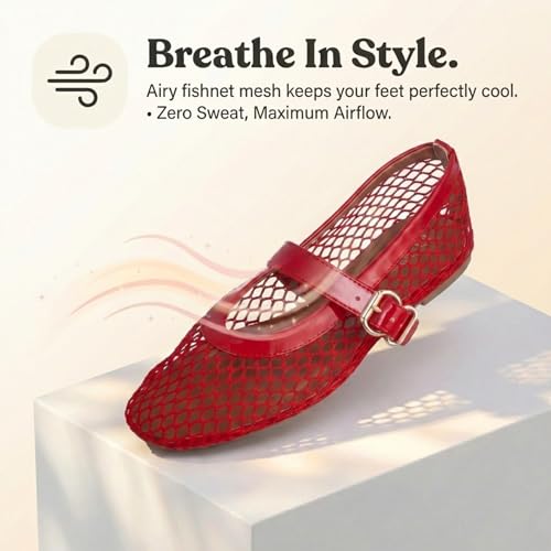 Image of EMMA NEW YORK Mesh Ballet Flats for Women, Mary Jane Mesh Ballet Flats Shoes for Women with Buckle Strap