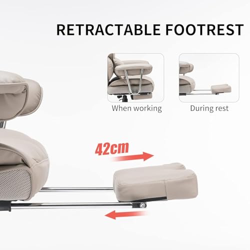Image of Efomao Desk Office Chair Big High Back Chair PU Leather Computer Chair Managerial Executive Swivel Chair with Lumbar Support (Grey)