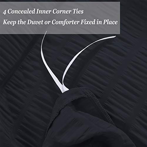 Estoulen Duvet Cover Full / Queen Size, 100% Washed Microfiber Bedding Set 3 Piece, Soft And Luxury Stripe Textured Seersucker Duvet Cover With Zipper Closure & Corner Ties (Black, Full / Queen) #TOP5