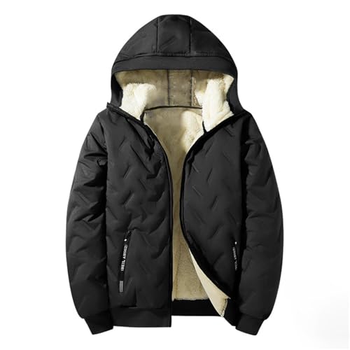 Generisch Winterjacke Herren Jacke Wintermantel mit Fleecefutter und Stehkragen, warme Kapuzenjacke für Outdoor-Aktivitäten bei kaltem Wetter (Black, XL)