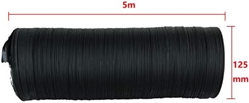 DasMarine Air Duct, Black Flexible Ducting HVAC Ventilation Air Hose for Grow Tents, Dryer Rooms,Kitchen (125mm x 5m)