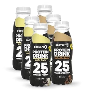 Body&Fit Protein Drink, Kant en Klare Eiwitshake, Proteïne Supplement, Vanille & Iced Coffee – 6x330ml