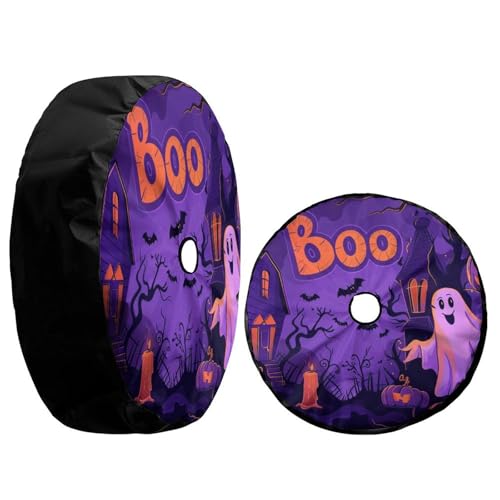 Image of Delerain Spare Tire Cover with Backup Camera Hole Halloween Pumpkins Ghosts Wheel Covers Waterproof Dust-Proof UV Sun Universal Fit for Trailer RV SUV Truck (18 Inch for Diameter 32 inch-34 inch)