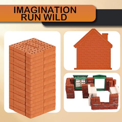 VARKAGE 60 Stück Mini Ziegelsteine, Mini Ziegel Rote, Miniatur Ziegelsteine Backsteine, Modellbau Steine,Mini Modellziegel Brick für DIY Puppenhaus Fairy Garten Dekoration, Wichtelbaustelle