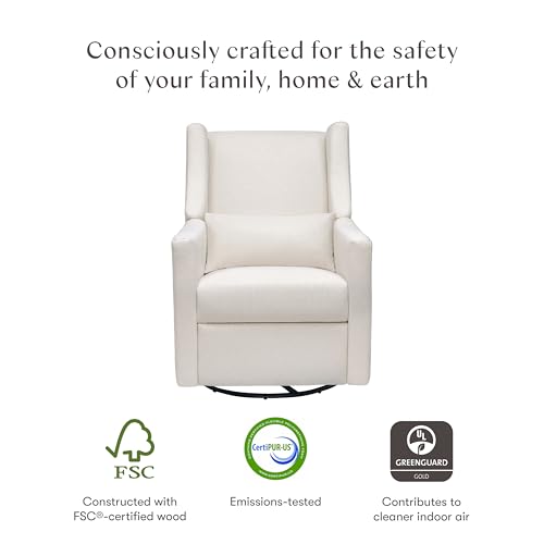 Image of Babyletto Kiwi Recliner Glider in Performance Cream Eco-Weave | GREENGUARD Gold & CertiPUR-US Certified - Power Recliner Nursery Chair w / USB Ports - 270 Swivel, Easy Assembly