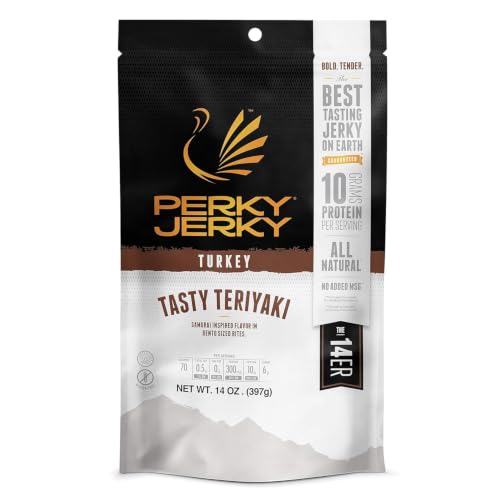 Perky Jerky Tasty Teriyaki Turkey Jerky, 14oz - Low Sodium - 10g Protein per Serving - Low Fat -...