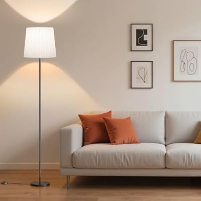 SIBRILLE Floor Lamp with Pleated Shade - 3 Color Temps LED Standing Lamp with Foot Switch, 9W E26 Bulb Included, 62" Floor Reading Light for Living Room Bedroom Office Corner Dorm Kids, Black