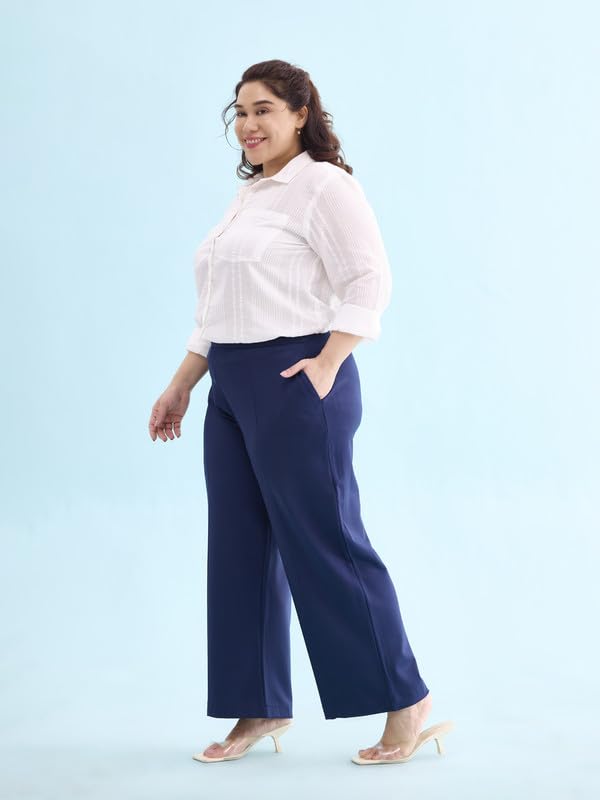Image of GO COLORS Stretch Rayon Blend Ponte Wide Pants Full Length for Women| Breathable, High Rise