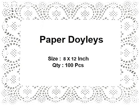 HAVME Rectangle Tray Doily Paper Mats/Lace Doilies/Doyley Paper, Cake Decoration Liner - 100 Pcs Off-White, (8 x 12 in)