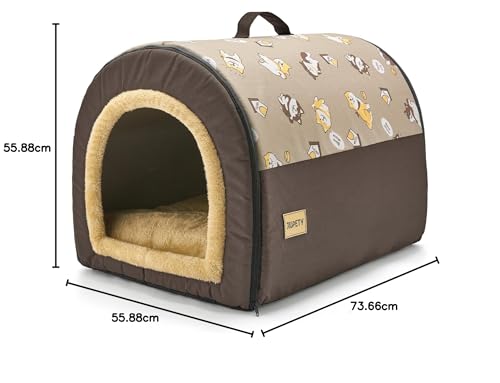 Jiupety Mittelgroße Hundehütte Indoor, 2-in-1 Hundehaus für Drinnen, XL Größe Hundehöhle für mittelgroße Hunde, Warme Höhle Schlafnest, Braun