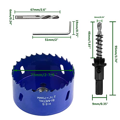 Image of Luomorgo 2-7 /8 inch 73mm Hole Saw | 1 1 /4 inch Cutting Depth, HSS Bi-Metal, Hex Shank Drill Bit Adapter, For Wood Cornhole Boards Plastic Drywall Fiberboard