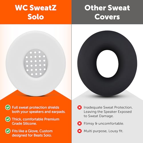 Image of WC SweatZ Solo - Patented Sweat Earpad Covers for Beats Solo 4, Beats Solo 3 & Beats Solo 2, Made by Wicked Cushions | Sweatproof, Washable & Preserves Comfort | White