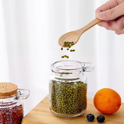 Image of STORE 2508 Pack of 2 Airtight Glass Container Seasonal Spice Container Jars with Lid & Wooden Spoon Canister Kitchen Condiment Food Storage Jar for Storing Salt Pepper Chilli Flakes