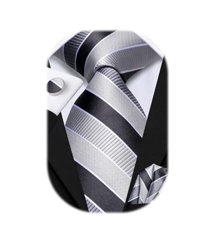 Image of Hi-Tie Paisley Floral Ties Set for Men Silk Mens Stripes Necktie Pocket Square Cufflinks Set Formal Business