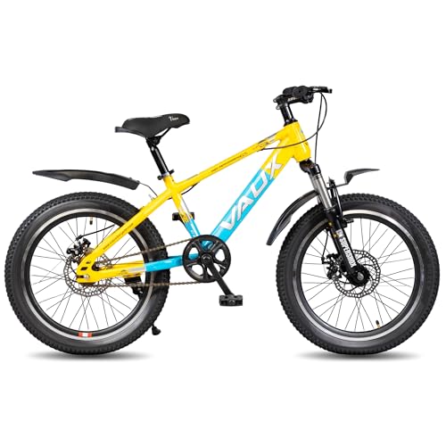 Image of Vaux Stryker 20T Kids Cycle for Boys & Girls with Dual Disc Brake,MTB Bicycle for Kids 5-8 Years with 12 inch Steel Frame, Front Suspension, 20 * 2.40 Wide Tyres(Yellow-Blue)