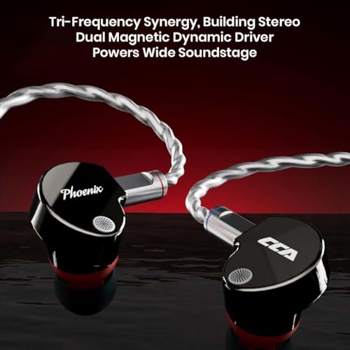 Image of CCA Concept Kart Phoenix Dual Magnet Dynamic Driver IEMs, 10mm LCP Diaphragm, Harman-Tuned, Silver-Plated Detachable Cable, Wired in-Ear Monitors for Studio (DrkGrey-TypeC-Nomic)