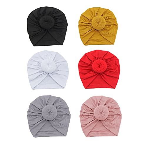 Image of Bestjybt 6 Pcs Baby Turban Knot Hats Infant Toddler Hospital Hat Cotton Head Wrap (Donut) Multicolor