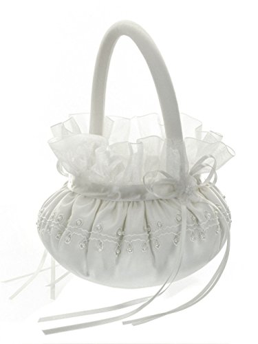DivaDesigns Wedding Flower Girl Basket Embroidery Crystal Sequin White