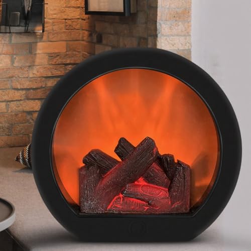 Fireplace Lanterns Decorative Portable Vintage Electric Fake Fireplace Light with LED Realistic Flame Effect USB Rechargeable Battery Powered Fire Lamp Indoor Outdoor Decoration (Semicircle)