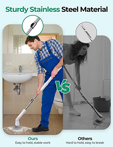 Electric Spin Scrubber, Khelfer Kh8W 2023 New Cordless Shower Scrubber With 4 Replacement Head, 1.5H Bathroom Scrubber Dual Speed, Shower Cleaning Brush With Extension Arm For Bathtub Grout Tile Floor #TOP5