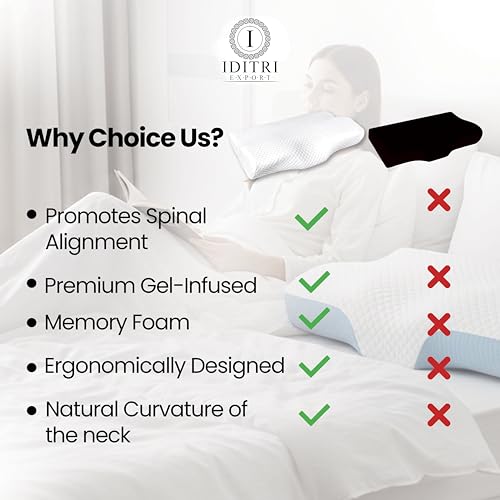 Image of Cervical Support Pillow, Rebound Memory Foam Ergonomic Contour for Neck Pain, 48 x 30 x 9 cm, Breathable Skin Friendly Fabric, Orthopedic Bedding for Side and Back Sleepers,White