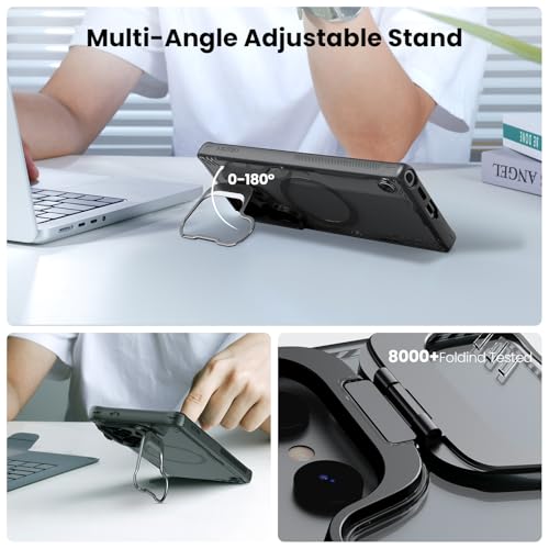 Image of Nillkin Magnetic for Galaxy S25 Ultra Clear Case with Stand, Compatible with Magsafe, Never Yellow & Biodegradable Material, Translucent Case with Kickstand (Black, S25 Ultra with Stand)