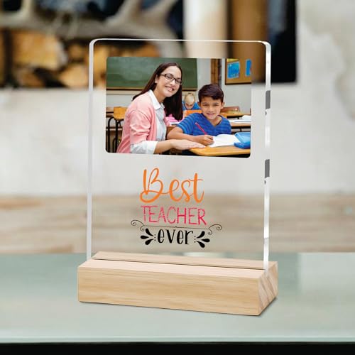 Image of Giftplease Best Teacher Plaque | Personalized Photo Frame with Wooden Stand | Appreciation Gift for Teachers | Teacher's Day Retirement Farewell Gift (Custom Photo & Text CTH 09