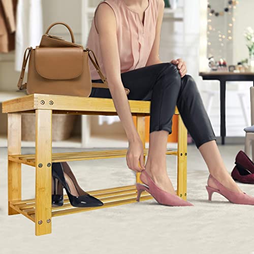 Halter 3 -Tier Bamboo Shoe Rack Bench, Natural Wooden Shoe Organizer, For Bedroom, Entryway, Or Outdoor Storage (Natural) #TOP4