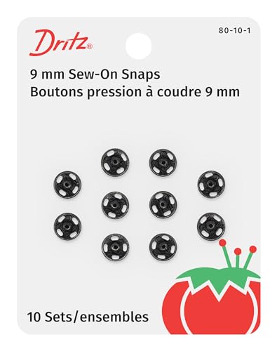 Dritz 80-10-1 Sew-On Snaps, Size 1/0, Black (10-Count)