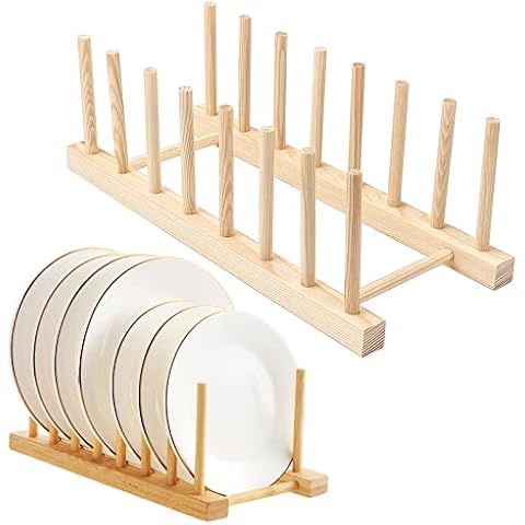TsunNee Bamboo Dish Drainer, Bamboo Dish Stand, Bamboo Dish Drying Rack Drainboard, Bamboo Dish Shelf, Kitchen Counter Storage Holder, 2-Pack Cover