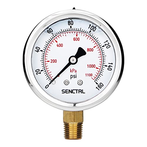 SENCTRL 0-160 Psi Glycerin Filled Pressure Gauge 2.5