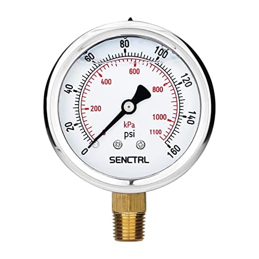 SENCTRL 0-160 Psi Glycerin Liquid Filled Air Pressure Gauge, 2.5" Dial Size, 1/4" NPT Lower Mount, Stainless Steel Case, Water Pump, Tire, Large Air Compressor, Well Pump, RV Regulator Pressure Test