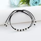 Pulsera de Plata de Ley, Pulsera Tejida de Cuerda de Cera Negra con Cuentas de Plata S925, Pulseras de Amistad Ajustables, joyería de Moda de la Suerte, Regalo para Mujeres, niñas y niños, Unisex