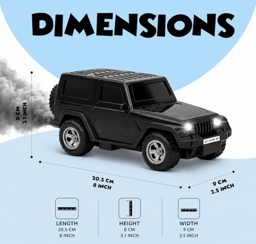Image of RC Thar Car Toy with Smoke Feature, LED Headlights, 2.4GHz Remote Control, Rechargeable, Black, 20.5 CM, for Kids (Available in Two Colours)