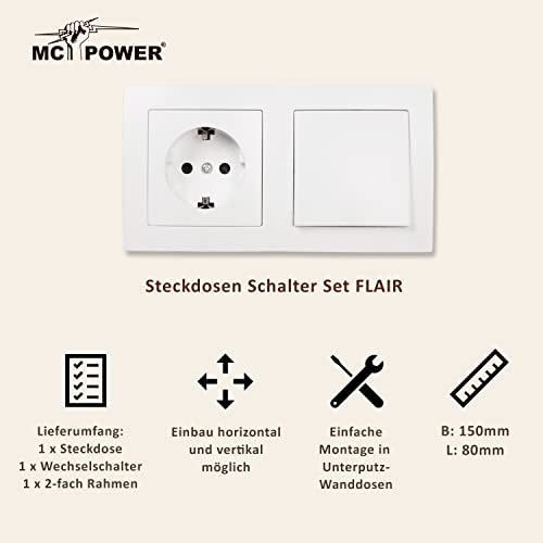 Steckdosen-Lichtschalter MC POWER mit Steckdose und Rahmen