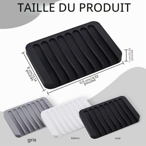 LONZIKP 3 Pièces Porte-Savon en Silicone avec Écoulement, Support de Savon en Silicone pour Salle de Bain Douche, Design Antidérapant, Ablocage de Savon pour Cuisine Évier (Blanc, Noir, Gris) – vue 2